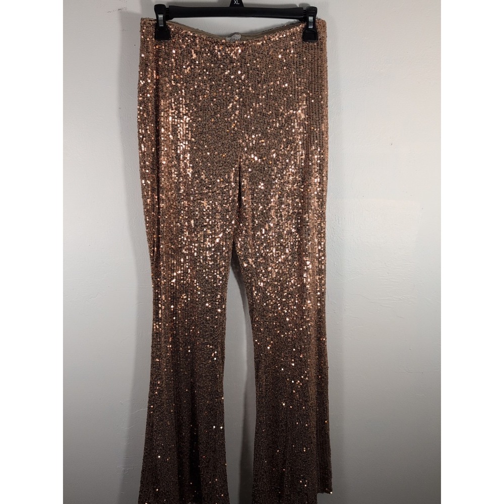 Sadie & Sage Pants Wide Leg Sequin Copper Pants Lined Medium Boho New